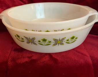 Anchor Hocking Fire King Meadow Green Casserole Dishes