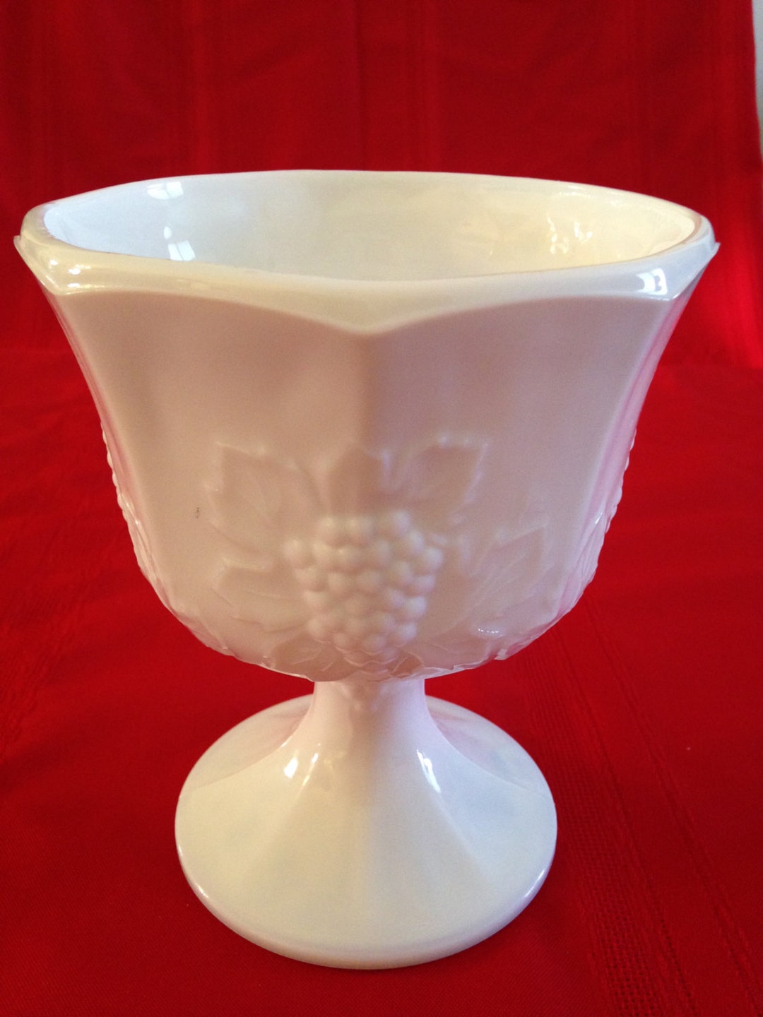 Vintage White Milk Glass Pedestal Compote/candy Dish, Grape and Leaf Pattern Etsy