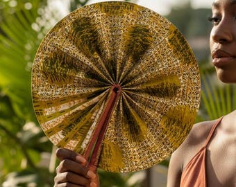 Éventail en wax africain – Fait main – Accessoire traditionnel – Cadeau original : Jalia