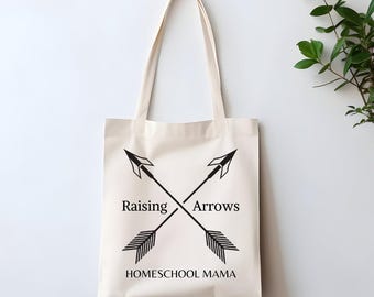 Homeschool Mama Canvas Tote Bag: Raising Arrows Design.