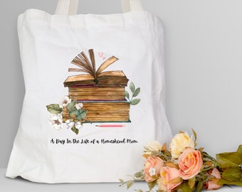 Homeschool Mama Cotton Canvas Tote Bag: Book Lover Gift