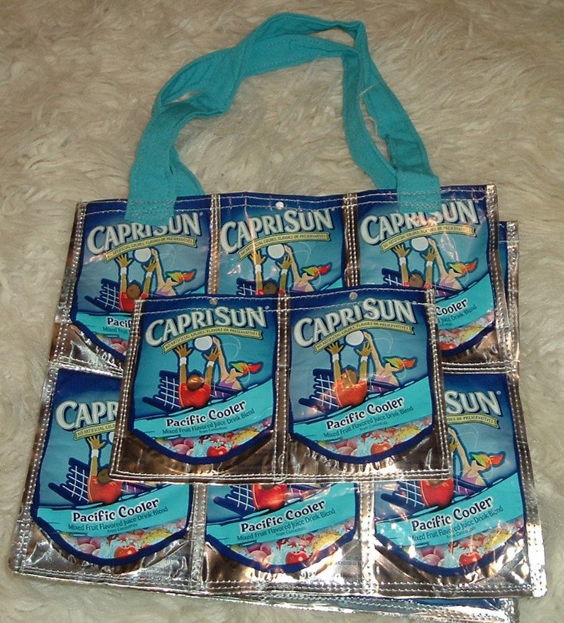 Handmade Recycled Capri Sun Juice Pouch Totes w Front Pocket *YOUR CHOICE of 1 of 2 flavors Wild Cherry or Pacific Cooler