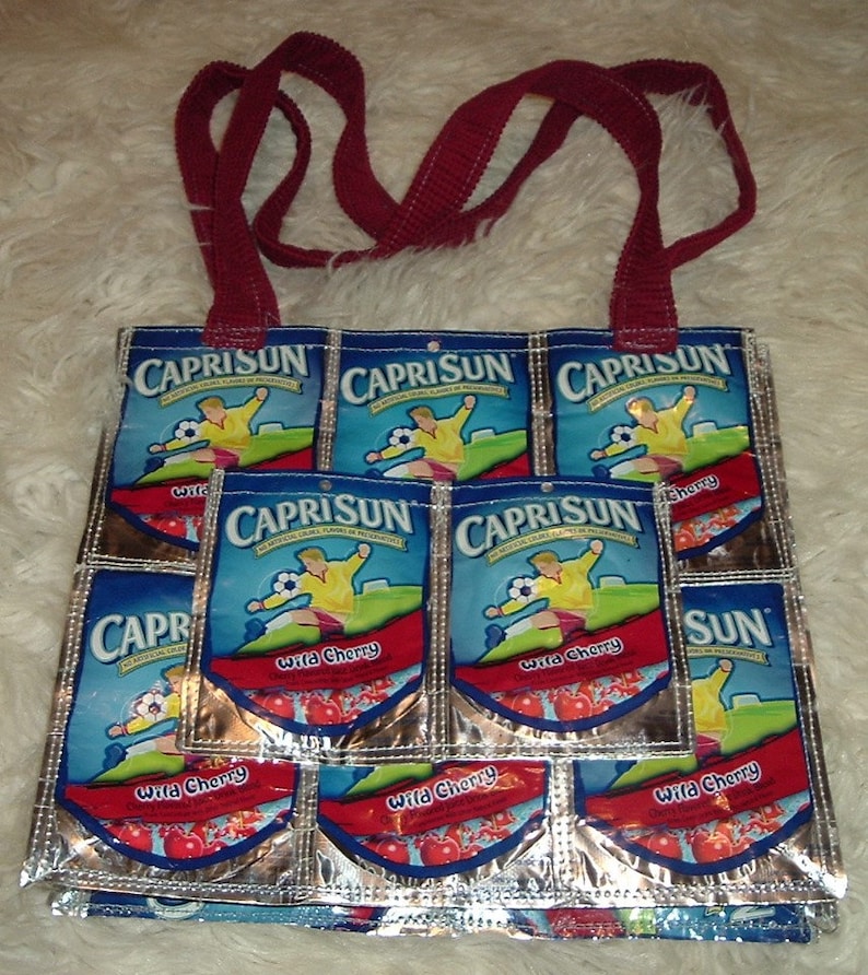 Handmade Recycled Capri Sun Juice Pouch Totes w Front Pocket *YOUR CHOICE of 1 of 2 flavors Wild Cherry or Pacific Cooler