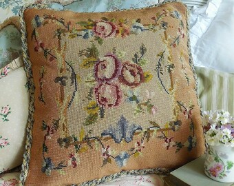 Superb vintage needlepoint cushion. Tapestry cushion. Hand-stitched