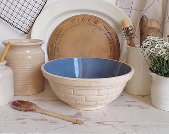 Unusual early 20th century blue and white ironstone mixing bowl