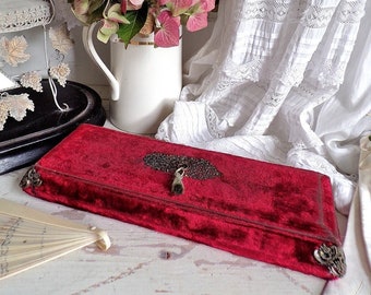 Divine antique French velvet glove box, boudoir box