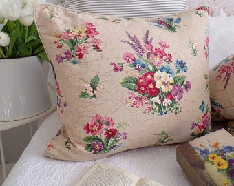Large vintage Sanderson floral linen feather cushion
