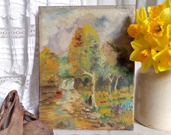 Miniature vintage oil painting on canvas