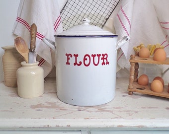 Large vintage enamel flour bin, enamelware