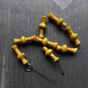 8 Small, Turned look, Distress Painted, Faux ceramic, Ethnic style Rounded Tube beads in Ochre and brown