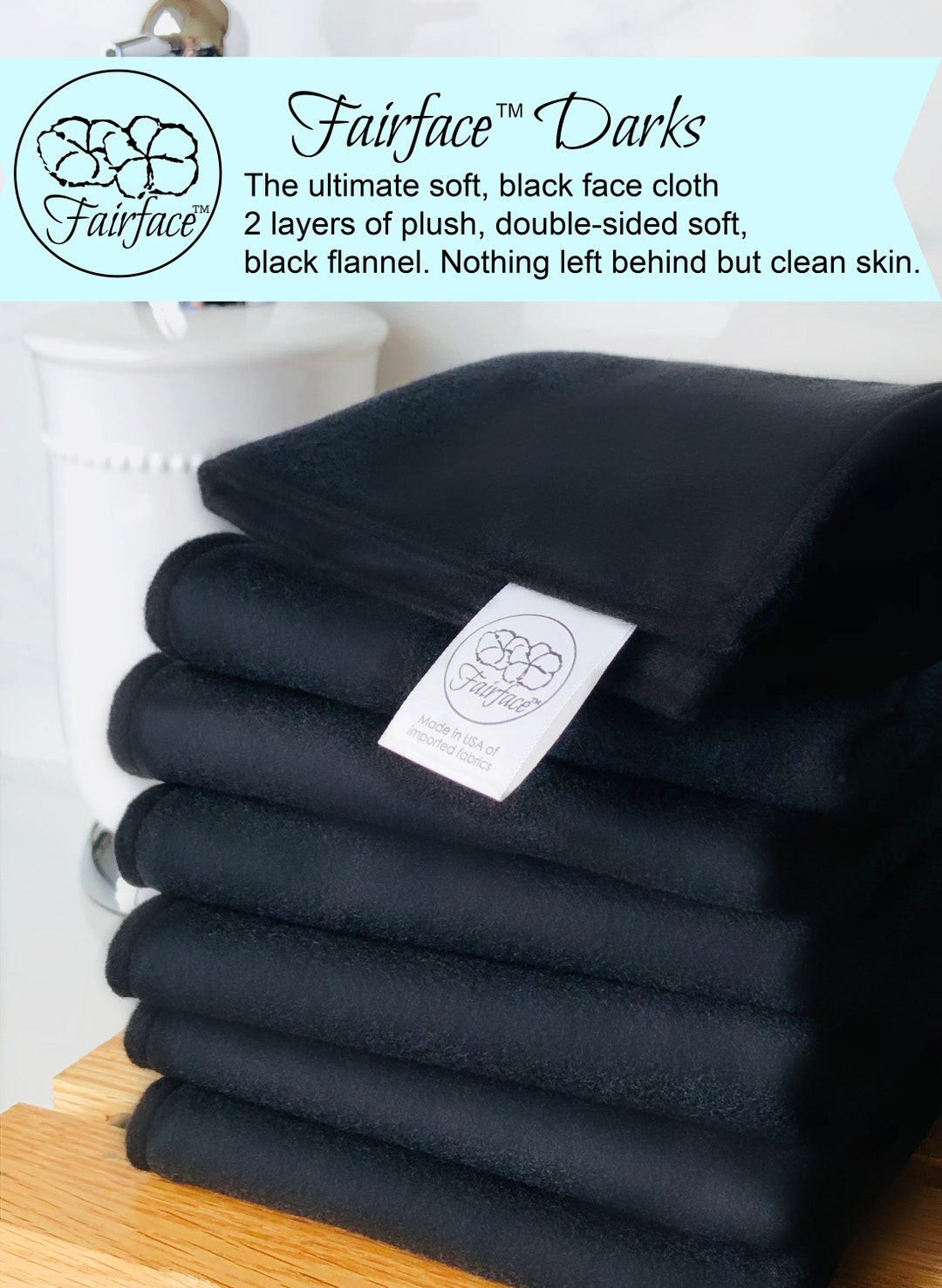 Soft Black Face Cloths, Black Washcloths, Makeup Remover Cloths for