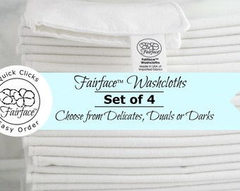 Sensitive Skin Softest Washcloths for best skin care, 100% soft cotton flannel SET OF 4 - Gentle, Non-irritating, Calming Fairface™ Cloths