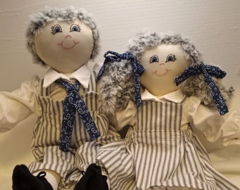 Two 18" Handmade Rag Dolls, heirloom gifts, keepsake, wedding decor, craft room decor, children's toys