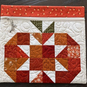 Cross Stitch Project Bag, Patchwork Project Bag, Zipper Bag, Quilting, Handmade, “Pumpkin” Quilt Bag