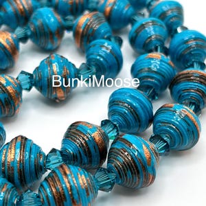 Paper bead necklace, turquoise color crystal beaded necklace