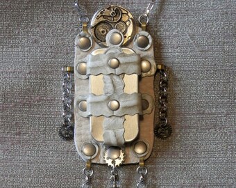 Robot Leather Pill Box Holder Necklace