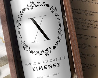 Personalized Heart Wreath Wine Bottle Labels: Wedding, Anniversary