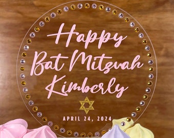 Bar Mitzvah or Bat Mitzvah Birthday Cake Topper with Rhinestone Border | Bar or Bat Mitzvah  Keepsake | By Taylor Street Favors | 9598