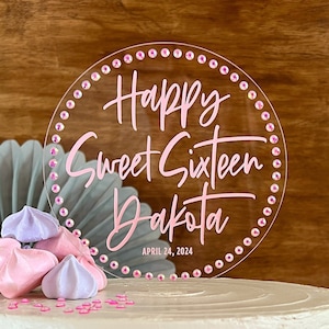 Sweet 16 Birthday Cake Topper with Rhinestone Border | Personalized Sweet Sixteen Keepsake | By Taylor Street Favors | 2598