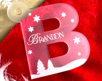Personalized Christmas Stocking Tag, Birch Plywood or Acrylic Letter Ornament