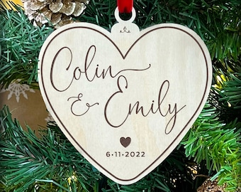 Christmas Ornament, Personalized Heart Shaped Christmas Tree Keepsake Gift in Wood and Acrylic, Custom Christmas Tree Decoration -6314