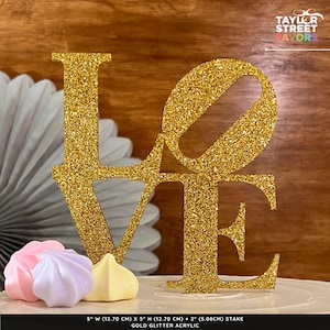 Wedding Cake Topper, LOVE Cake Topper, Acrylic Philly Love Cake Topper in Red, Love Philadelphia Cake Topper for Valentine's Day 7829R Gold Glitter