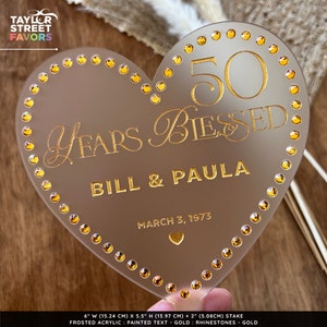 50th Anniversary Cake Topper with Names and Rhinestones Golden Anniversary Keepsake By Taylor Street Favors 4675 image 10