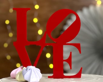 Wedding Cake Topper, LOVE Cake Topper, Acrylic Philly Love Cake Topper in Red, Love Philadelphia Cake Topper for Valentine's Day - 7829R