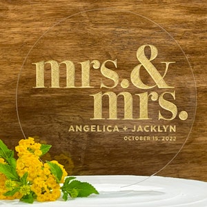 Mrs. & Mrs. Wedding Cake Topper – Personalized Lesbian Wedding Decor, Custom Name and Date Acrylic Topper, LGBTQ Bridal Celebration | 9774