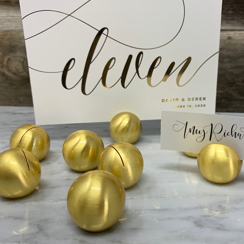 Gold Round Place Card Holders Brushed Gold Table Number Etsy