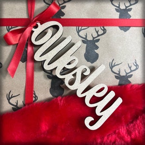 Porte-noms pour Noël en acrylique et en bois pour bas de Noël, étiquettes personnalisées pour cadeaux et couverts des fêtes - 3148