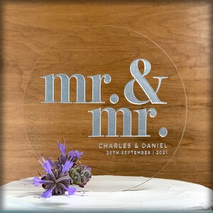 Wedding Cake Topper for Two Grooms, Gay Cake Topper, Acrylic Mr. and Mr. Cake Topper - 7297