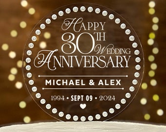 Personalized 30th Wedding Anniversary Cake Topper with Pearl Border: Acrylic Anniversary Keepsake