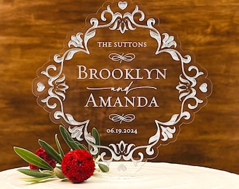 Vintage Style Personalized Wedding Cake Topper: Acrylic Anniversary Keepsake