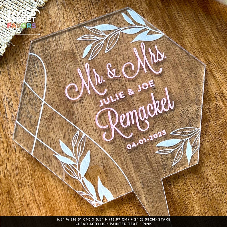 Springtime Garden Cake Topper Engraved, Geometric Acrylic Custom Cake Topper for Weddings, Anniversary Cake Topper 7296 image 3