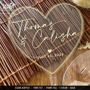 Heart Cake Topper, Wedding Cake Topper, Acrylic Cake Topper with Script Names, Etched Heart Cake Topper 2899 image 5