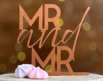 Mr & Mr Wood Wedding Cake Topper, Mrs and Mrs Rustic Cake Topper, Mr and Mrs in Gold, Silver, or Copper  | By Taylor Street Favors | 8621MR