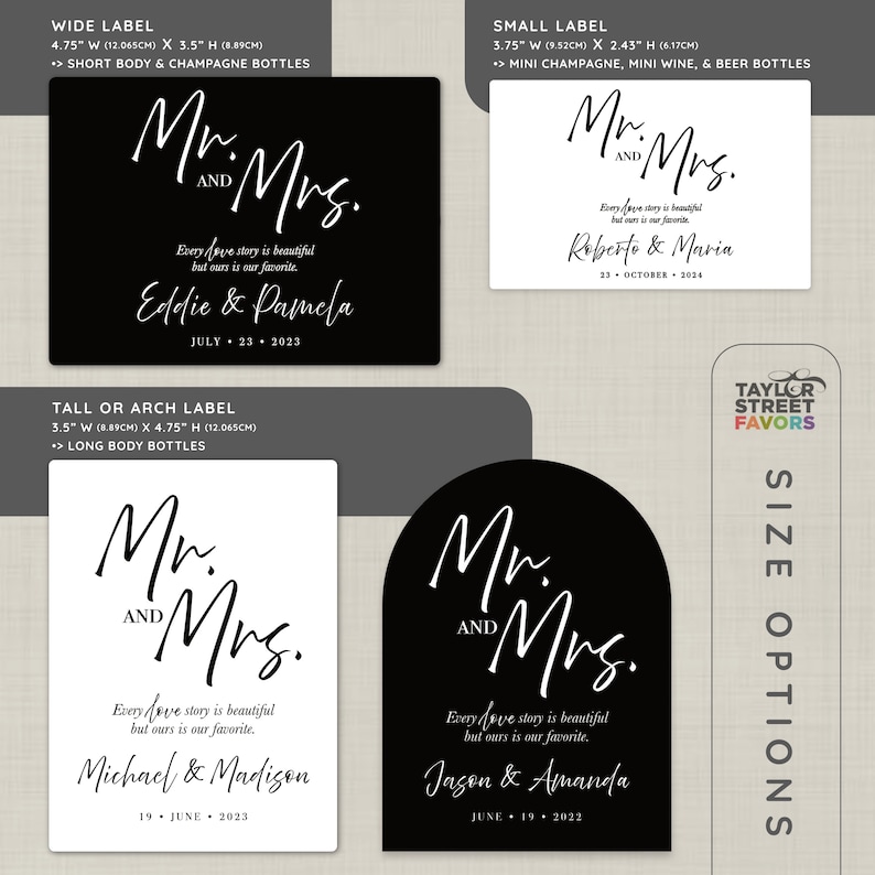 Mr & Mrs Wine Bottle Labels for Wedding, Wedding Wine Bottle Labels for The Bride and Groom 6943 image 5