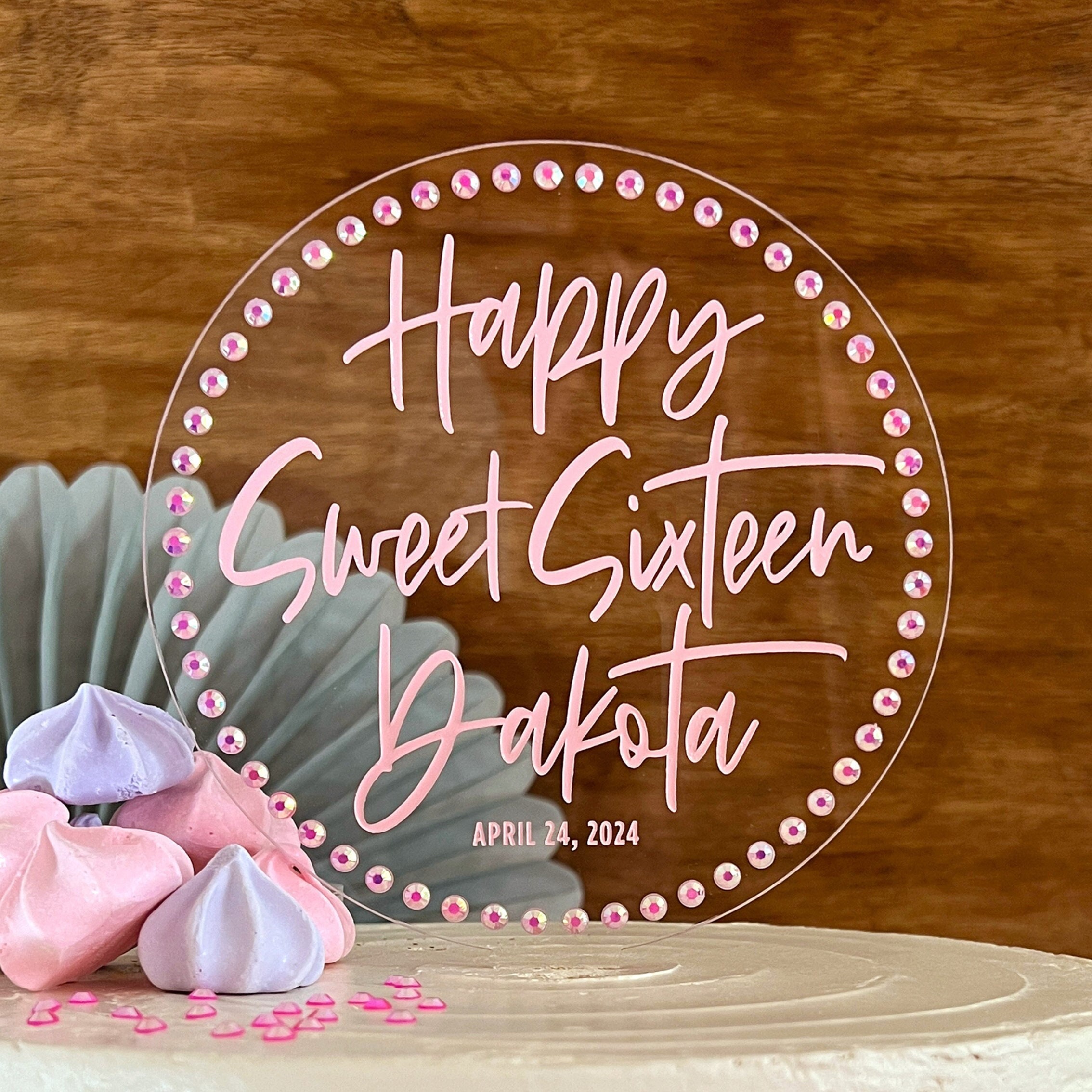 Happy Sweet 16 Rhinestone Cake Topper, Personalized Acrylic Keepsake - Etsy