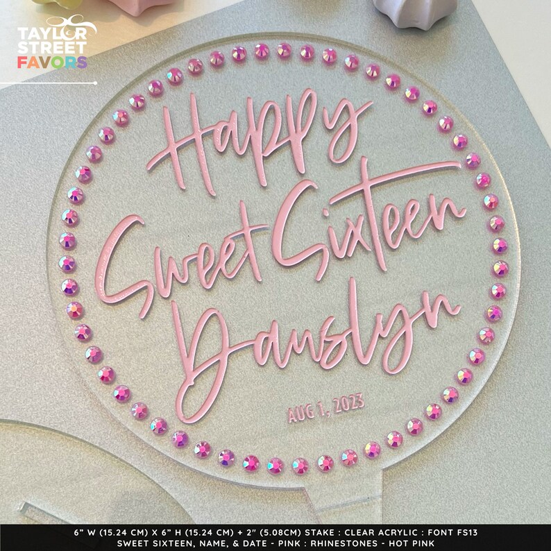 Happy Sweet 16 Rhinestone Cake Topper, Personalized Acrylic Keepsake - Etsy