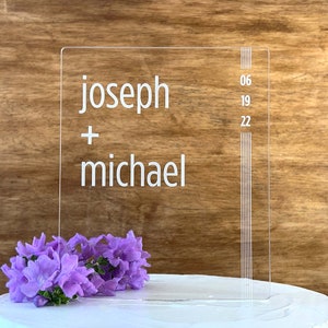 Acrylic Wedding Cake Topper, Modern Wedding Cake Topper, Custom Cake Topper, Gay Wedding, Lesbian Wedding, Names & Date Cake Topper - 5418