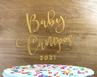 Baby Shower Round Acrylic Cake Topper, Baby Announcement, Welcome Baby Cake Topper - 7195
