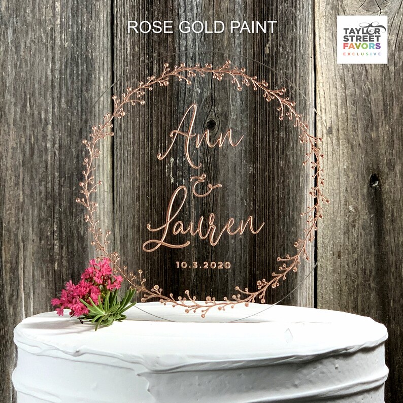 Wedding Cake Topper Rose Gold Wedding Cake Topper With Script Etsy