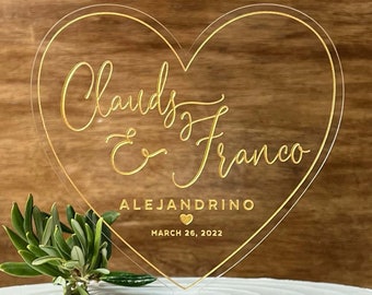 Personalized Heart Wedding Cake Topper: Acrylic Anniversary Keepsake
