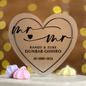 Mr & Mr Acrylic Heart Wedding Cake Topper: Personalized Keepsake