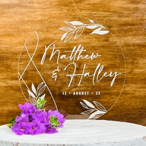 Personalized Garden Design Wedding Cake Topper: Engraved Acrylic Keepsake