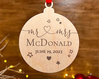 Personalized Just Married Christmas Ornament, Newlywed Christmas gift, First Christmas Ornament Keepsake Gift, 6217C