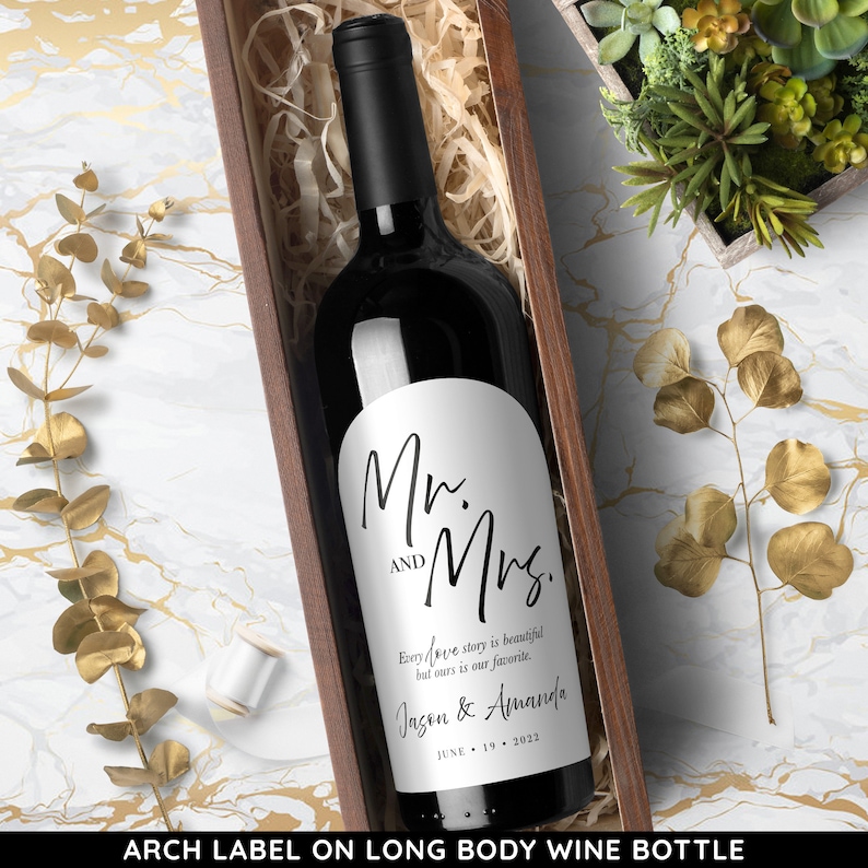 Mr & Mrs Wine Bottle Labels for Wedding, Wedding Wine Bottle Labels for The Bride and Groom 6943 image 3