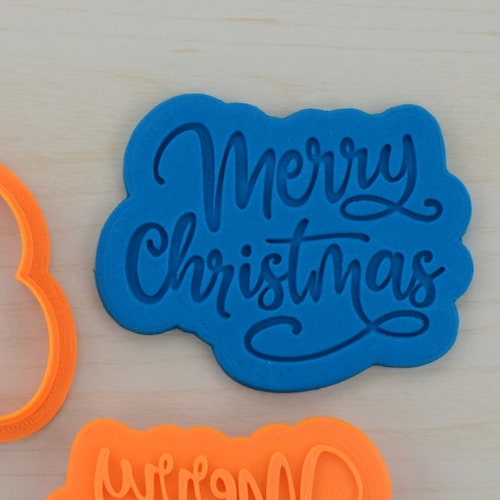 Merry Christmas Cookie Cutter and Stamp Set 102 474 Etsy