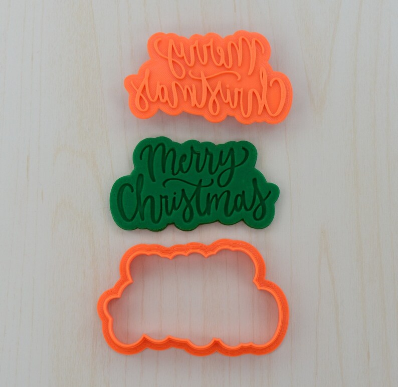 Merry Christmas Cookie Cutter and Stamp Set 102 474 Etsy